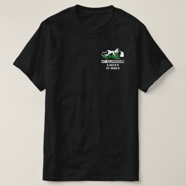 Mount Kilimanjaro with GPS Coordinates T-Shirt (Design Front)