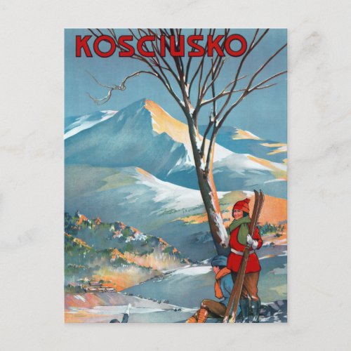Mount Kosciusko Vintage Travel Poster Restored Postcard
