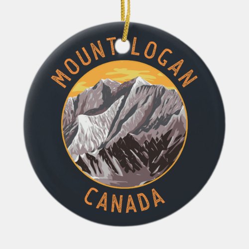 Mount Logan Canada Distressed Circle Ceramic Ornament