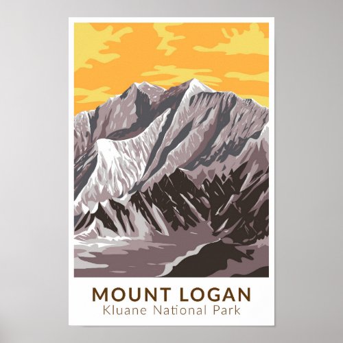 Mount Logan Canada Travel Art Vintage Poster