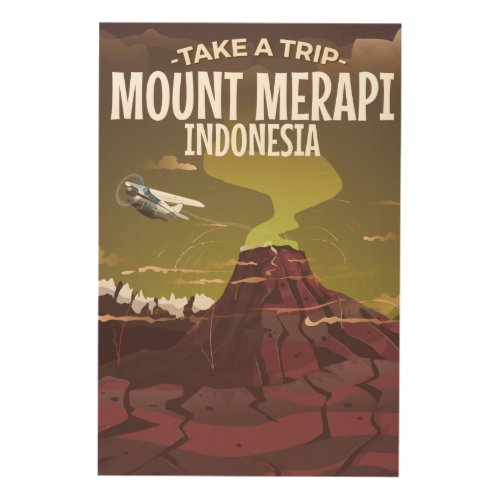 Mount Merapi Indonesia vintage cartoon poster