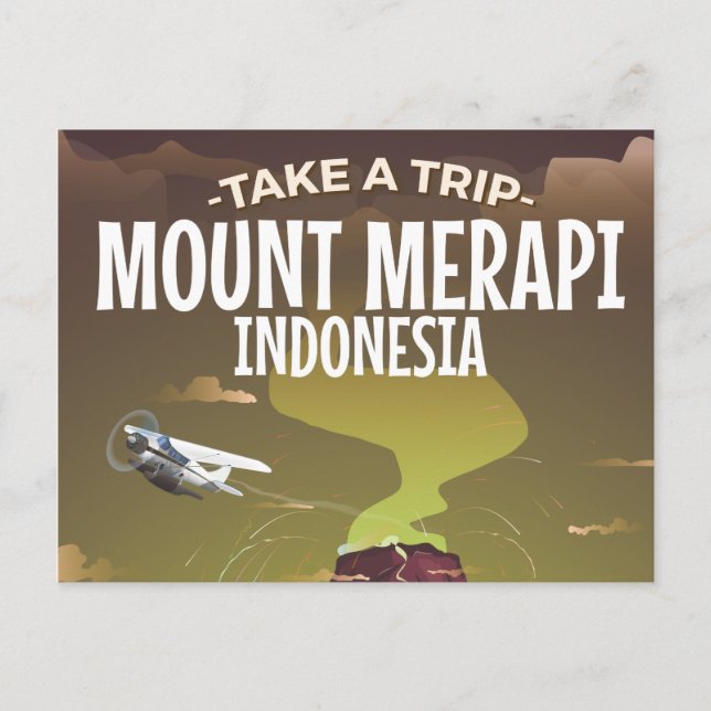 Mount Merapi Indonesia vintage cartoon poster Postcard (Front)