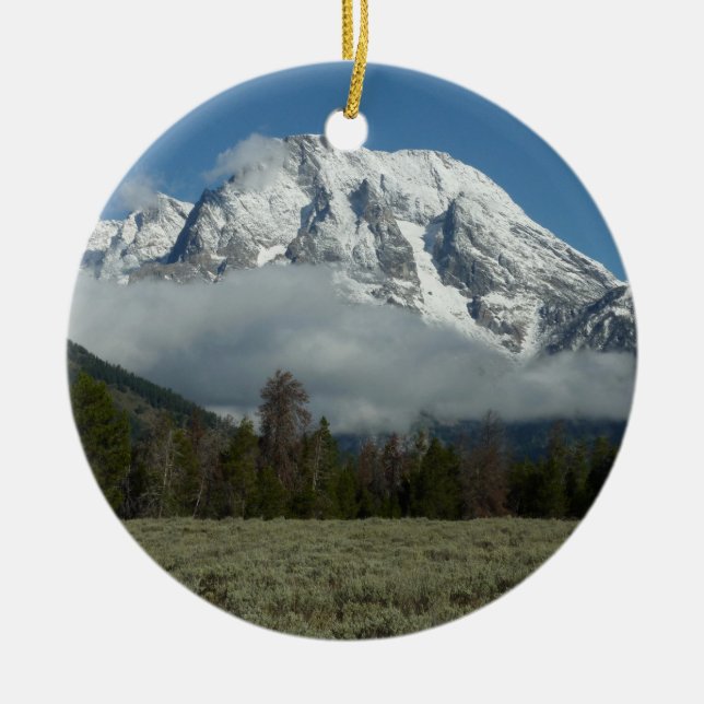 Mount Moran and Clouds at Grand Teton Ceramic Ornament (Front)