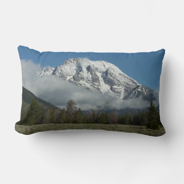 Mount Moran and Clouds at Grand Teton Lumbar Pillow (Front)