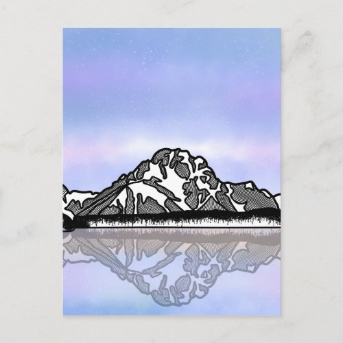 Mount Moran Mountain Illustration Postcard