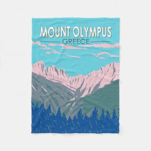 Mount Olympus Greece Travel Art Vintage Fleece Blanket