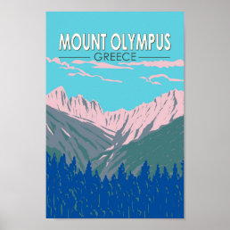 Mount Olympus Greece Travel Art Vintage Poster