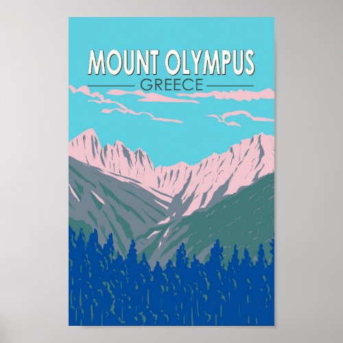 Mount Olympus Greece Travel Art Vintage Poster