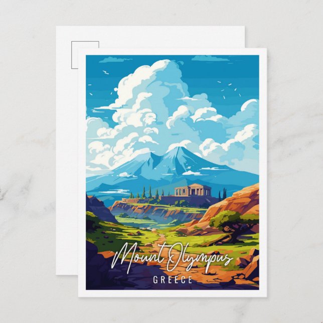 Mount Olympus Greece vintage travel illustration Postcard (Front/Back)