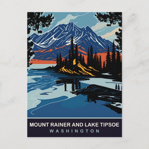 Mount Rainer and Lake Tipsoe WA Travel Postcard