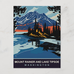 Mount Rainer and Lake Tipsoe, WA, Travel Postcard