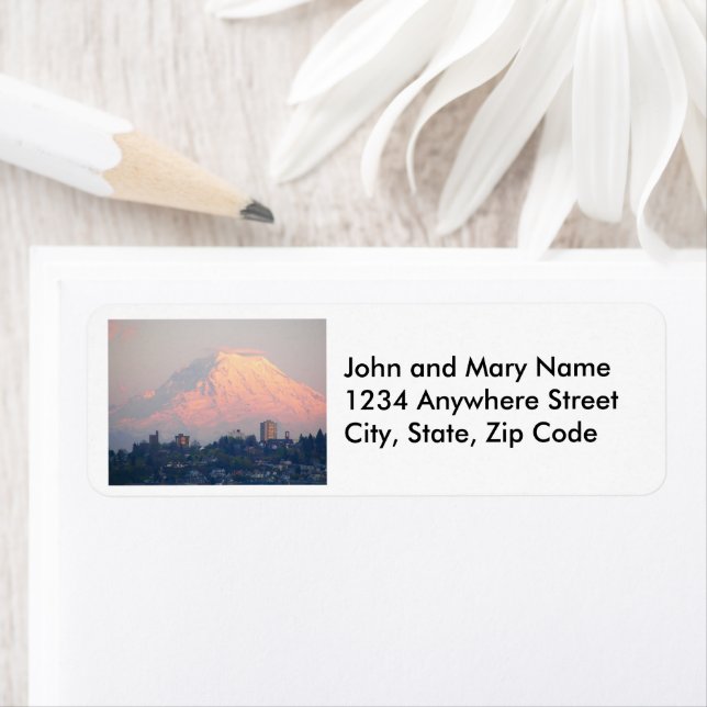 Mount Rainier Alpenglow Landscape Address Label (Insitu)