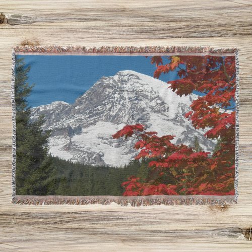 Mount Rainier and Autumn Leaf Colors Throw Blanket