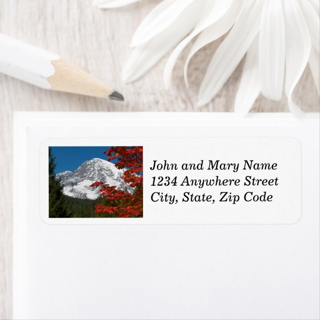 Mount Rainier and Autumn Leaves Address Label (Insitu)