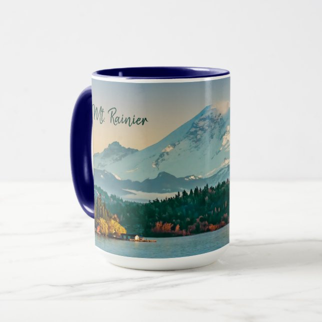 Mount Rainier and Lake Washington Sunset Fine Art Mug (Front Left)