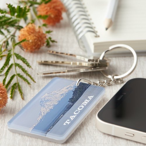 Mount Rainier and Puget Sound Tacoma Keychain