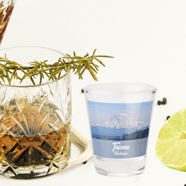Mount Rainier and Tacoma, Washington Shot Glass (In Situ)