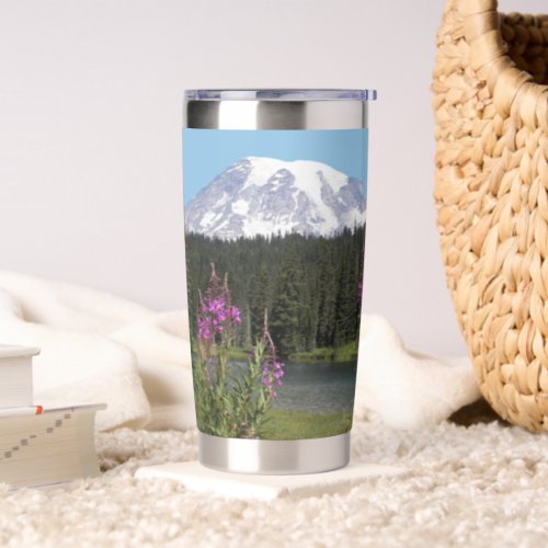 Mount Rainier and Wildflowers Landscape Insulated Tumbler