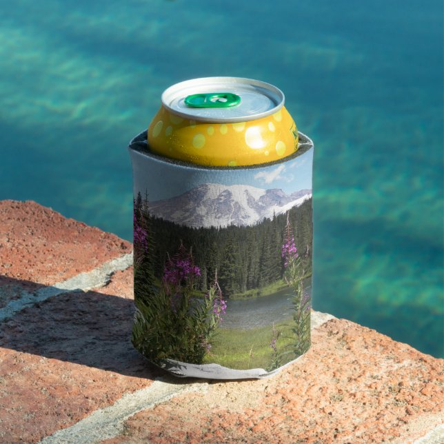 Mount Rainier and Wildflowers Scenic Landscape Can Cooler (In Situ Pool)