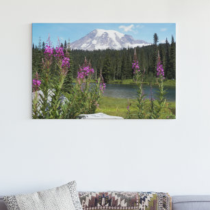 Mount Rainier and Wildflowers Scenic Landscape Canvas Print