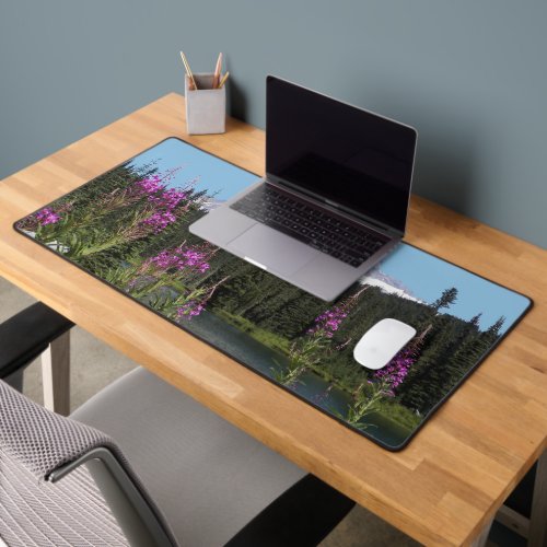 Mount Rainier and Wildflowers Scenic Landscape Desk Mat