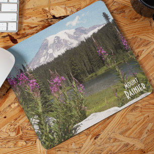 Mount Rainier and Wildflowers Scenic Landscape Mouse Pad