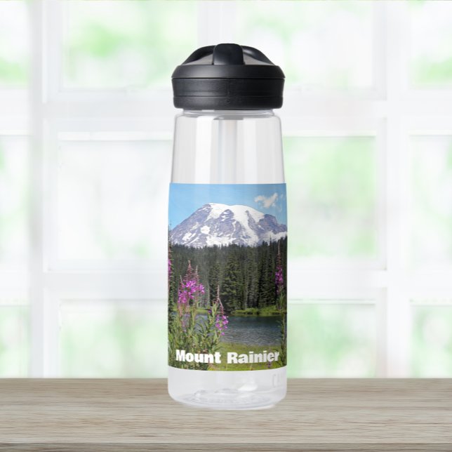 Mount Rainier and Wildflowers Scenic Landscape Water Bottle (In Situ Table)