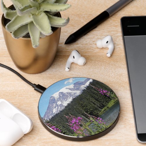 Mount Rainier and Wildflowers Scenic Landscape Wireless Charger