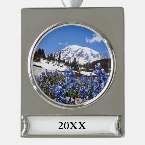 Mount Rainier at Paradise Point Silver Plated Banner Ornament