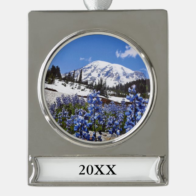 Mount Rainier at Paradise Point Silver Plated Banner Ornament (Front)