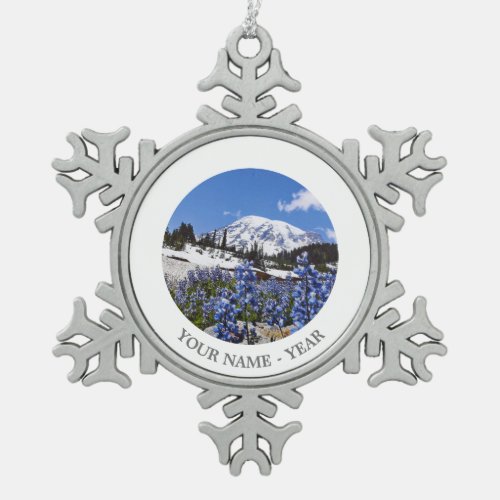 Mount Rainier at Paradise Point Snowflake Pewter Christmas Ornament