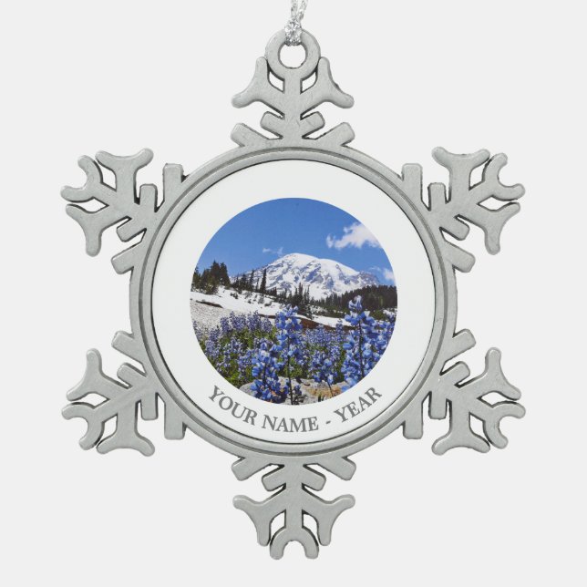 Mount Rainier at Paradise Point Snowflake Pewter Christmas Ornament (Front)