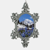 Mount Rainier at Paradise Point Snowflake Pewter Christmas Ornament (Left)