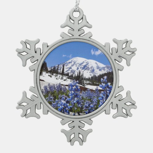 Mount Rainier at Paradise Point Snowflake Pewter Christmas Ornament