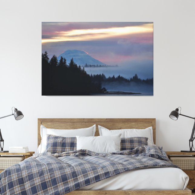 Mount Rainier at Sunrise on Oakland Bay, WA Canvas Print (Insitu(Bedroom))