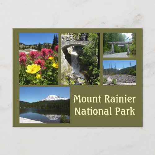 Mount Rainier Collage Reflection Lake  Falls Postcard