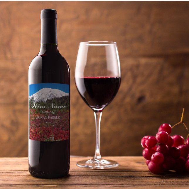 Mount Rainier Fall Colors Personalized Wine Label (In Situ)