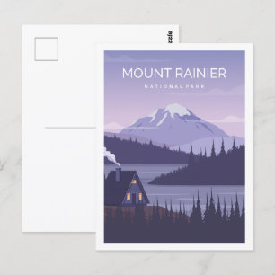 Mount Rainier Famous Travel Place Illustration Postcard