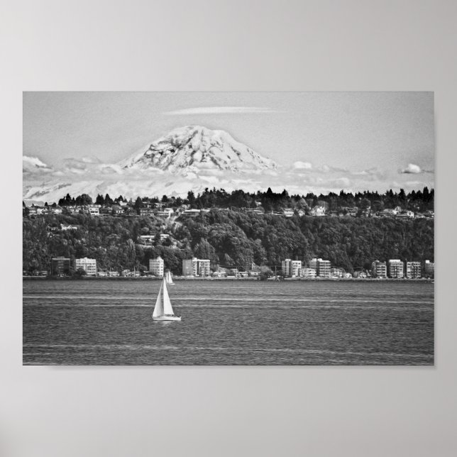 Mount Rainier from Puget Sound, Seattle Washington Poster (Front)