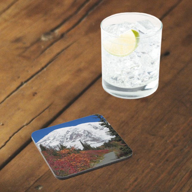Mount Rainier Hiking Trail Fall Color Beverage Coaster (In Situ)