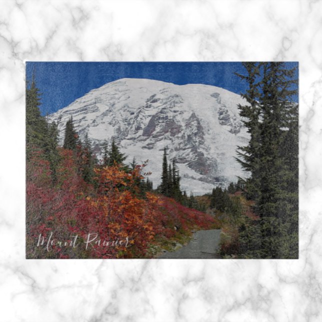 Mount Rainier Hiking Trail Fall Color Cutting Board (In Situ)