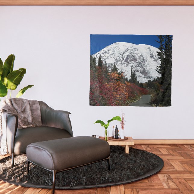 Mount Rainier Hiking Trail Fall Color Tapestry (In Situ (Living Room))