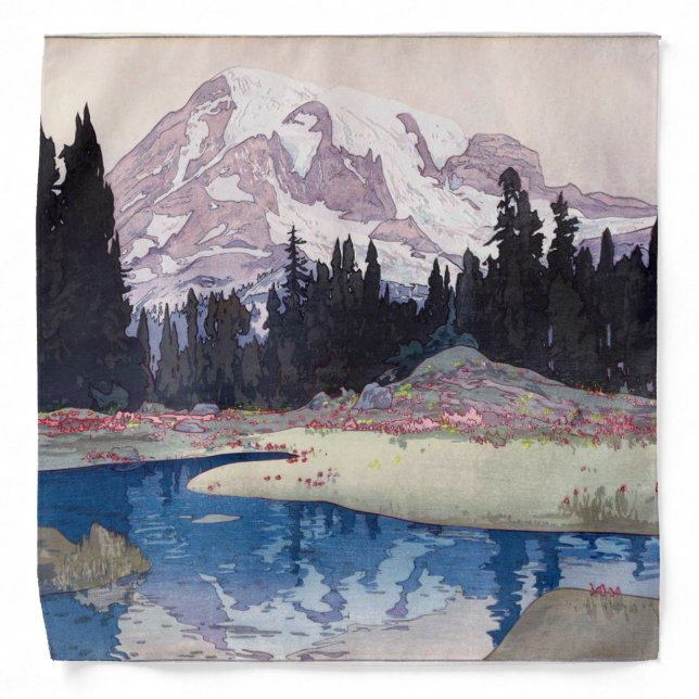 Mount Rainier, Hiroshi Yoshida, Woodcut Bandana (Front)