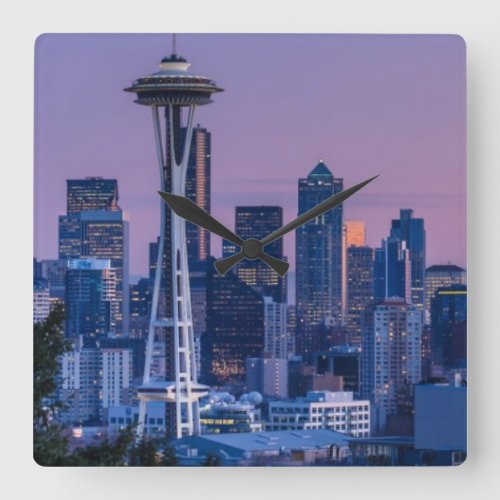 Mount Rainier in the background Square Wall Clock