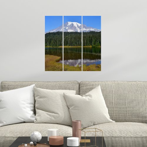 Mount Rainier Lake Reflection Landscape Photo Triptych