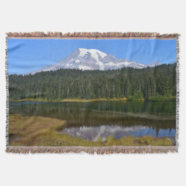 Mount Rainier Lake Reflection Landscape Throw Blanket (Front)