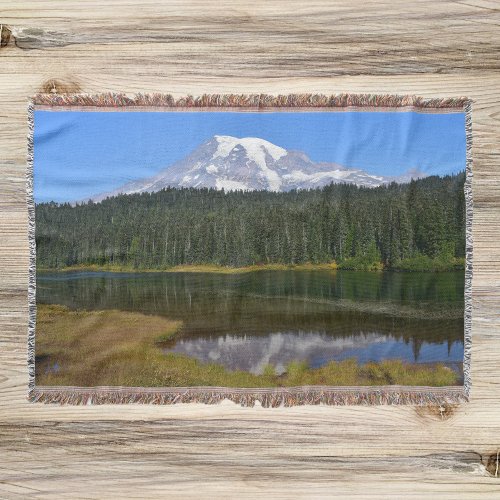 Mount Rainier Lake Reflection Landscape Throw Blanket