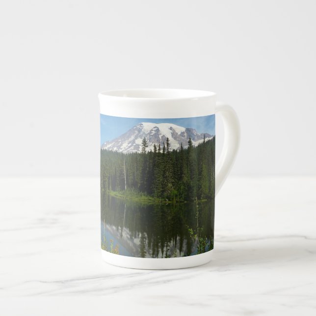 Mount Rainier Lake Reflection with Wildflowers Bone China Mug (Front Right)