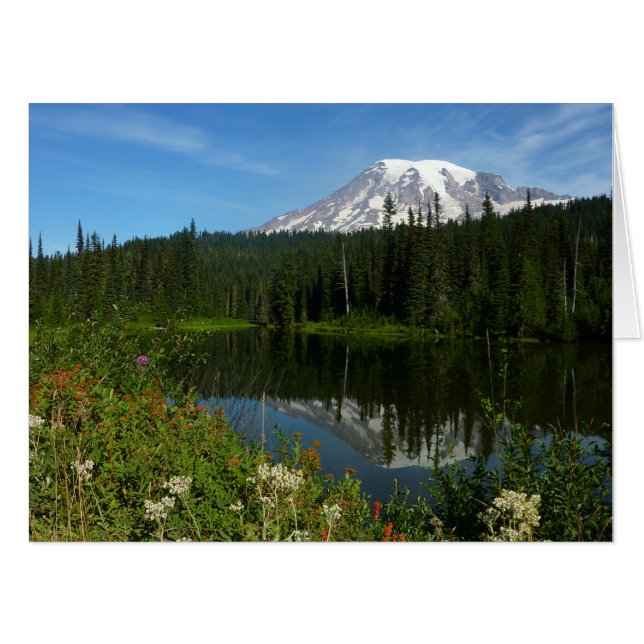 Mount Rainier Lake Reflection with Wildflowers Card (Front Horizontal)