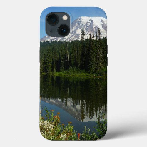 Mount Rainier Lake Reflection with Wildflowers iPhone 13 Case